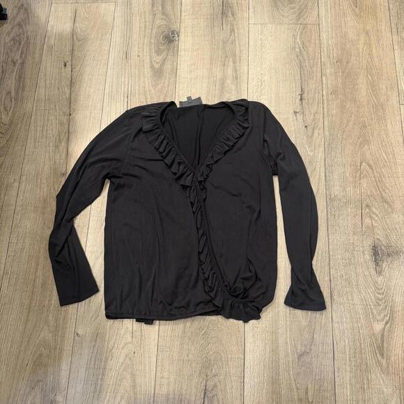 Sunday In Brooklyn Anthropologie Black Ruffle Blouse Modal Women's Medium - Picture 1 of 3